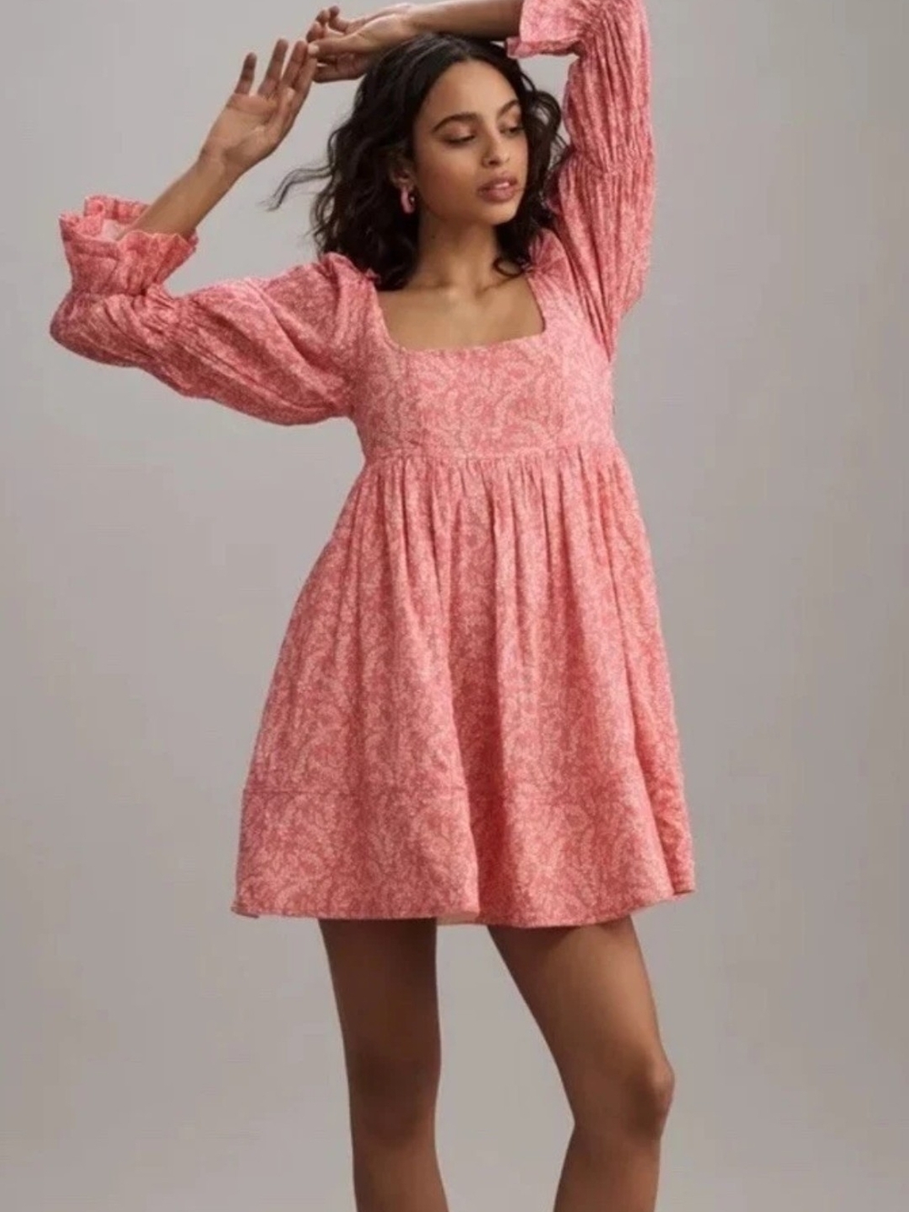 Anthropologie Pilcro Long Sleeve Peach Babydoll Mini Dress. Size Small